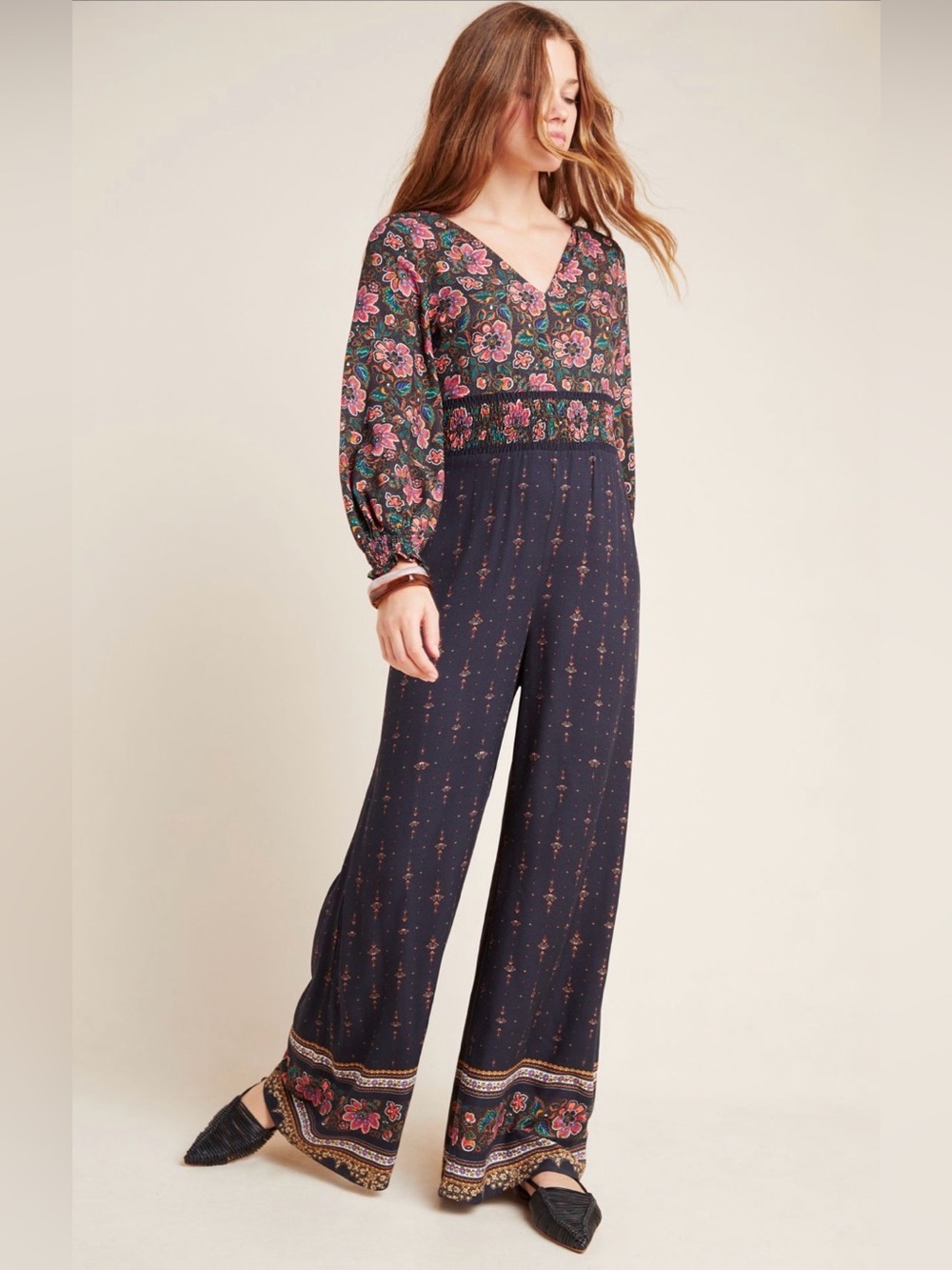 FARM Rio Navy Wide-Leg Floral Jumpsuit with Pink Accents - Picture 2 of 8